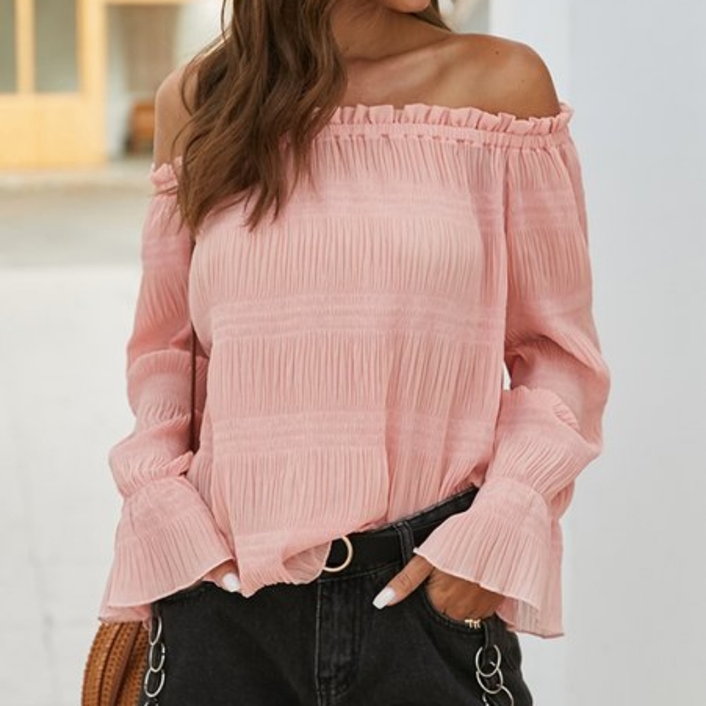 Gaovot Pink🌺 Tiered Off Shoulder Top
